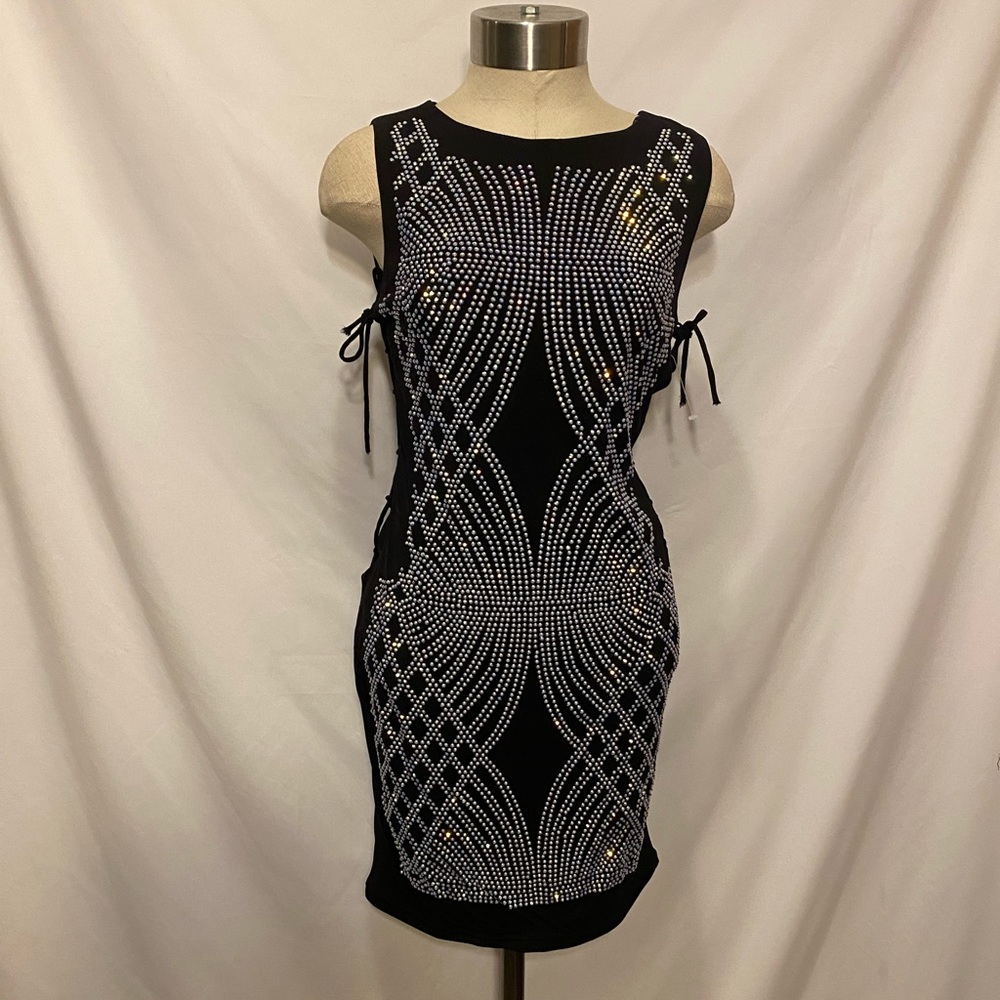 Xtaren black rhinestone mini dress